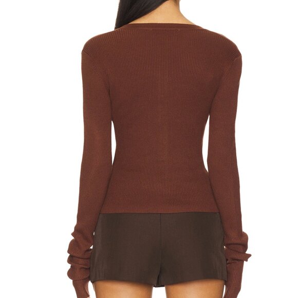 LIONESS x REVOLVE Ivy League Top in Chocolate Brown Long Sleeve Cardigan - Picture 3 of 3